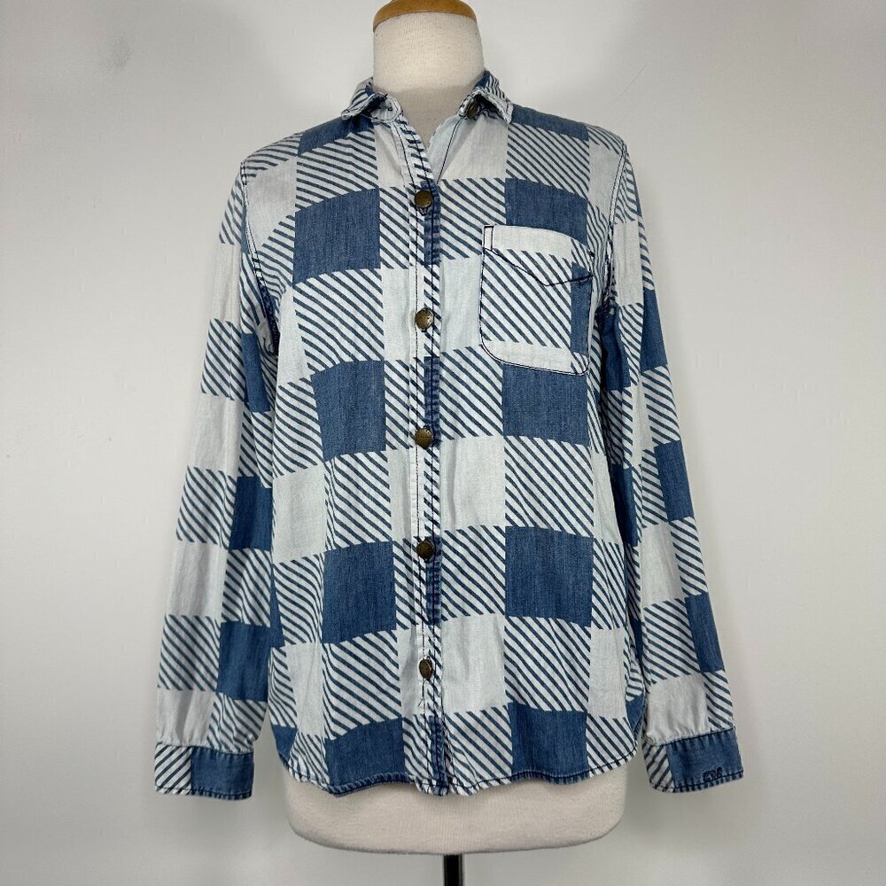 Current/Elliott White Blue Chambray Perfect Shirt Cotton Button Front Size 3